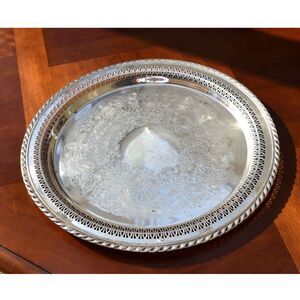Vintage WM Rogers Silverplate Serving Tray Pattern 4172 Pierced Border - 15"